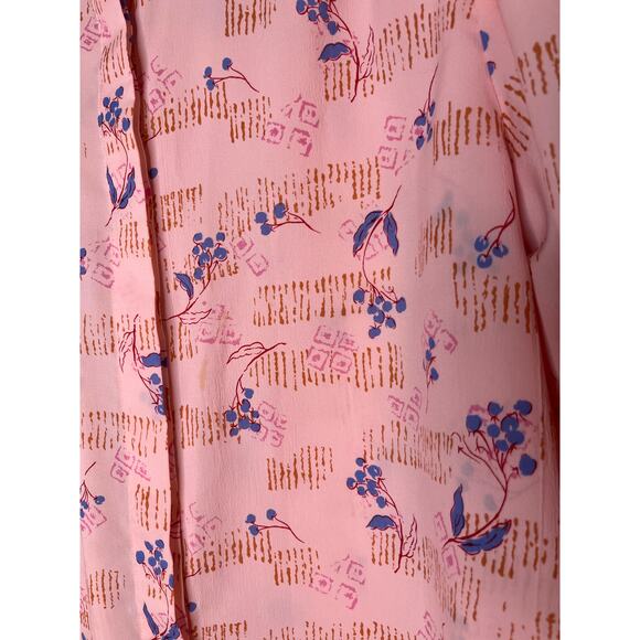 1960s Ruggeri Petal Pink Blue Floral Oriental Feminine Coquette Ruffle Shirt XL - Picture 4 of 6